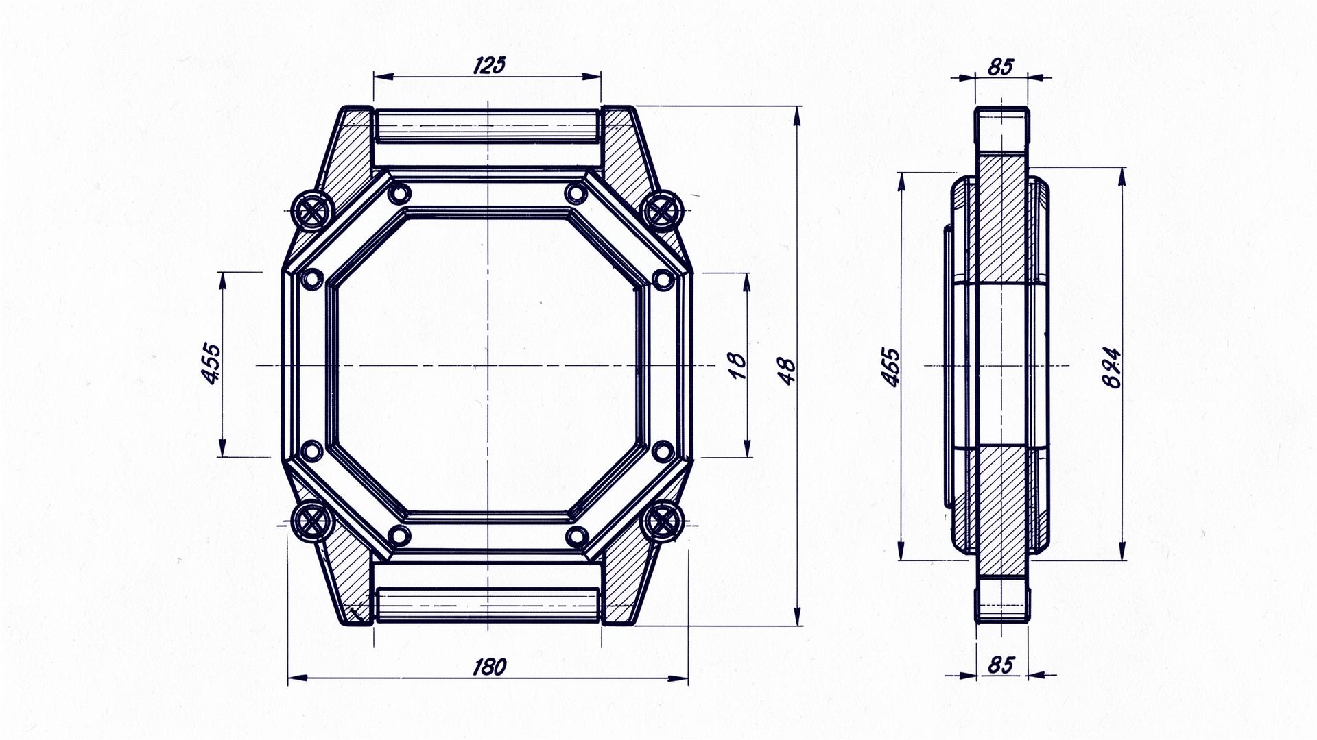 Technical blueprint of the wrist case